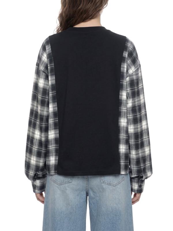 Unisex Plaid Panel Long Sleeve T-Shirt