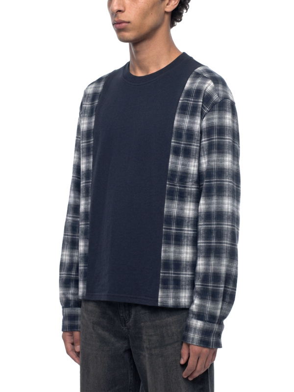 Unisex Plaid Panel Long Sleeve T-Shirt