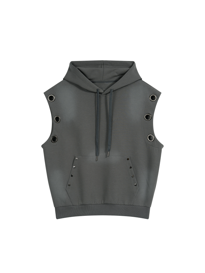 Unisex Vintage Wash Sun Fade Sleeveless Hoodie