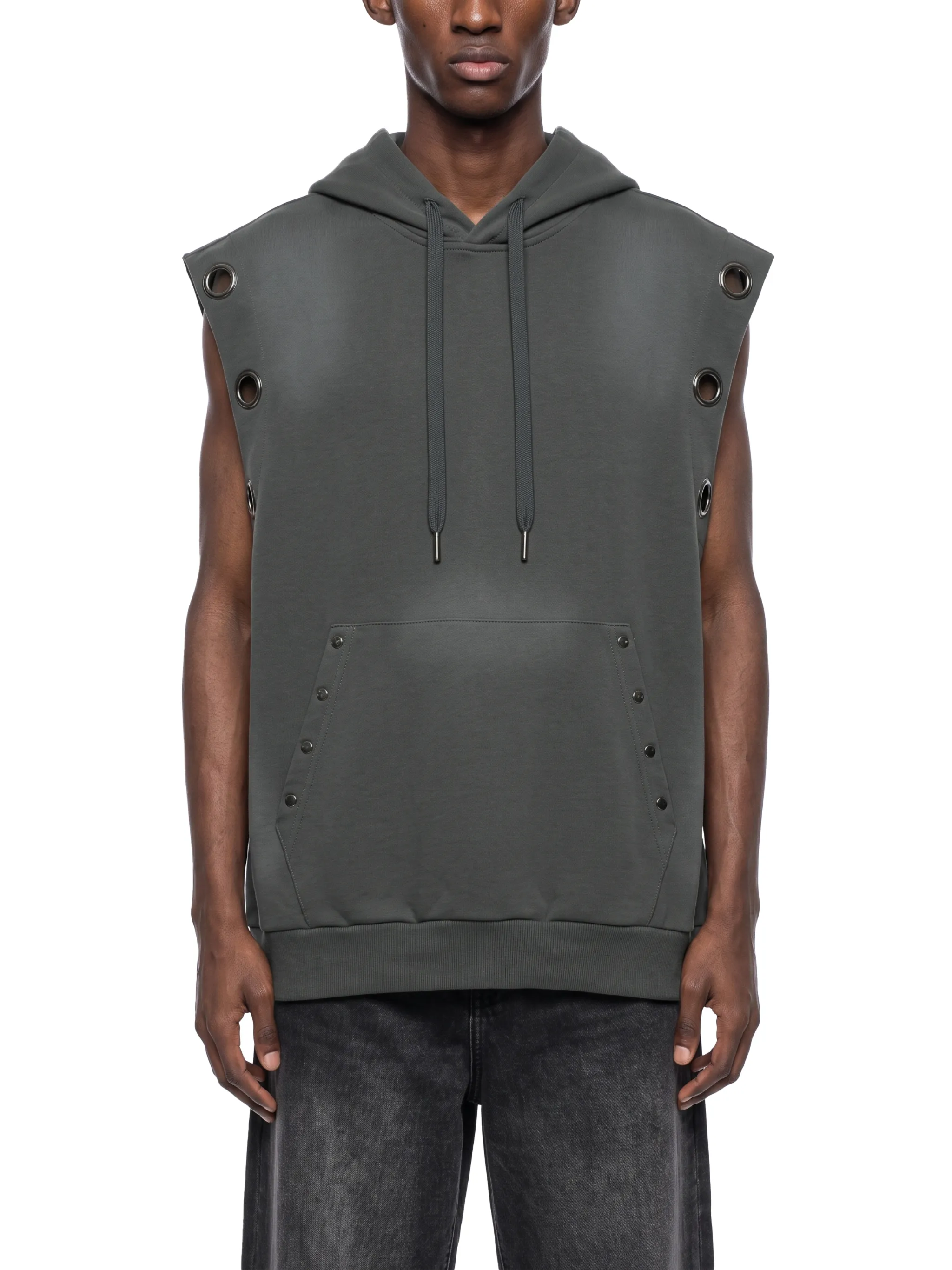Unisex Vintage Wash Sun Fade Sleeveless Hoodie