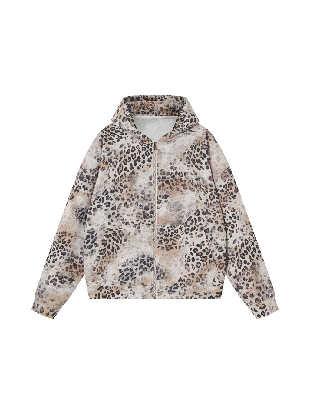 Unisex Vintage Wash Leopard Full Zip Hoodie - Main Image
