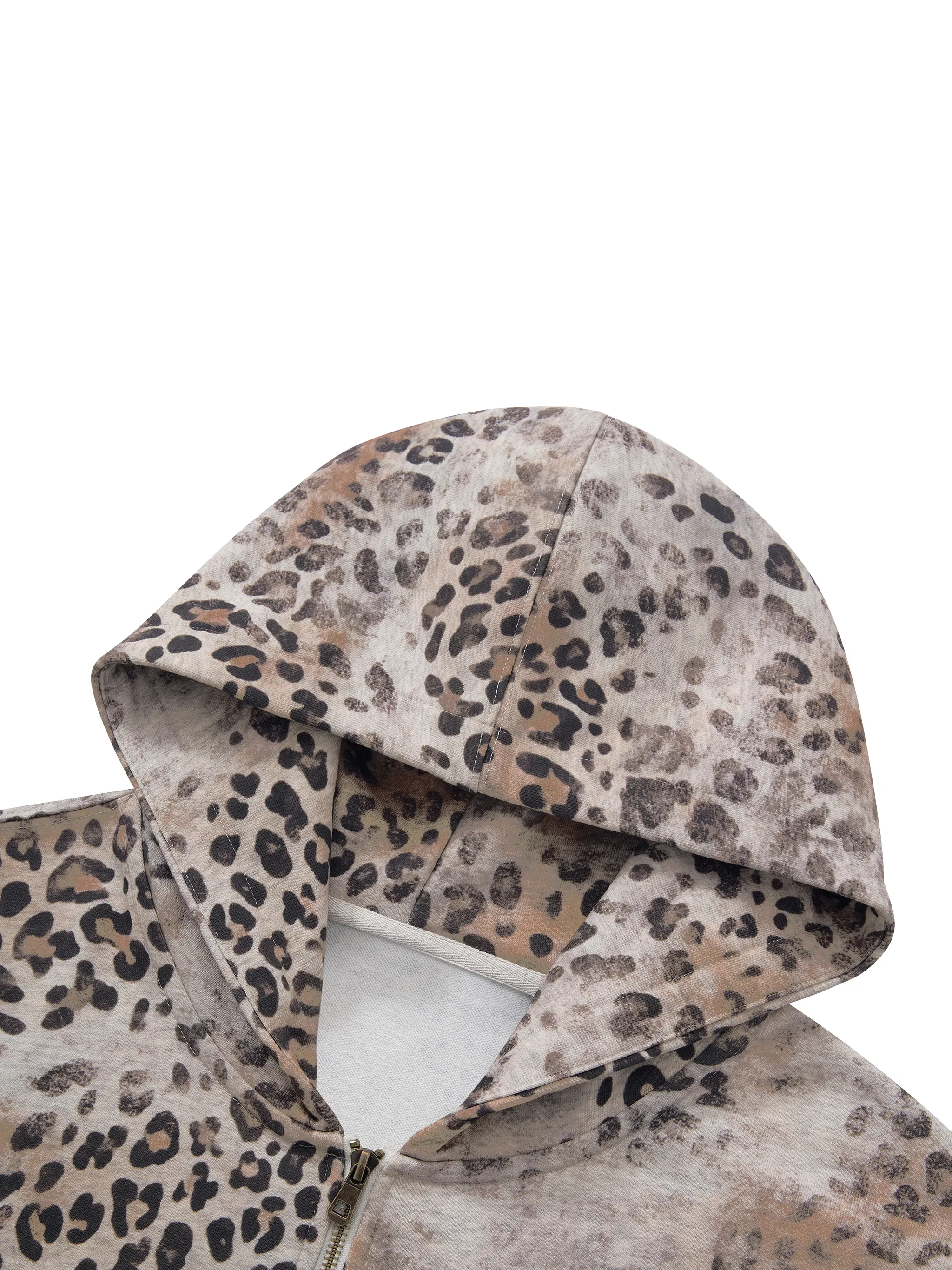 Unisex Vintage Wash Leopard Full Zip Hoodie
