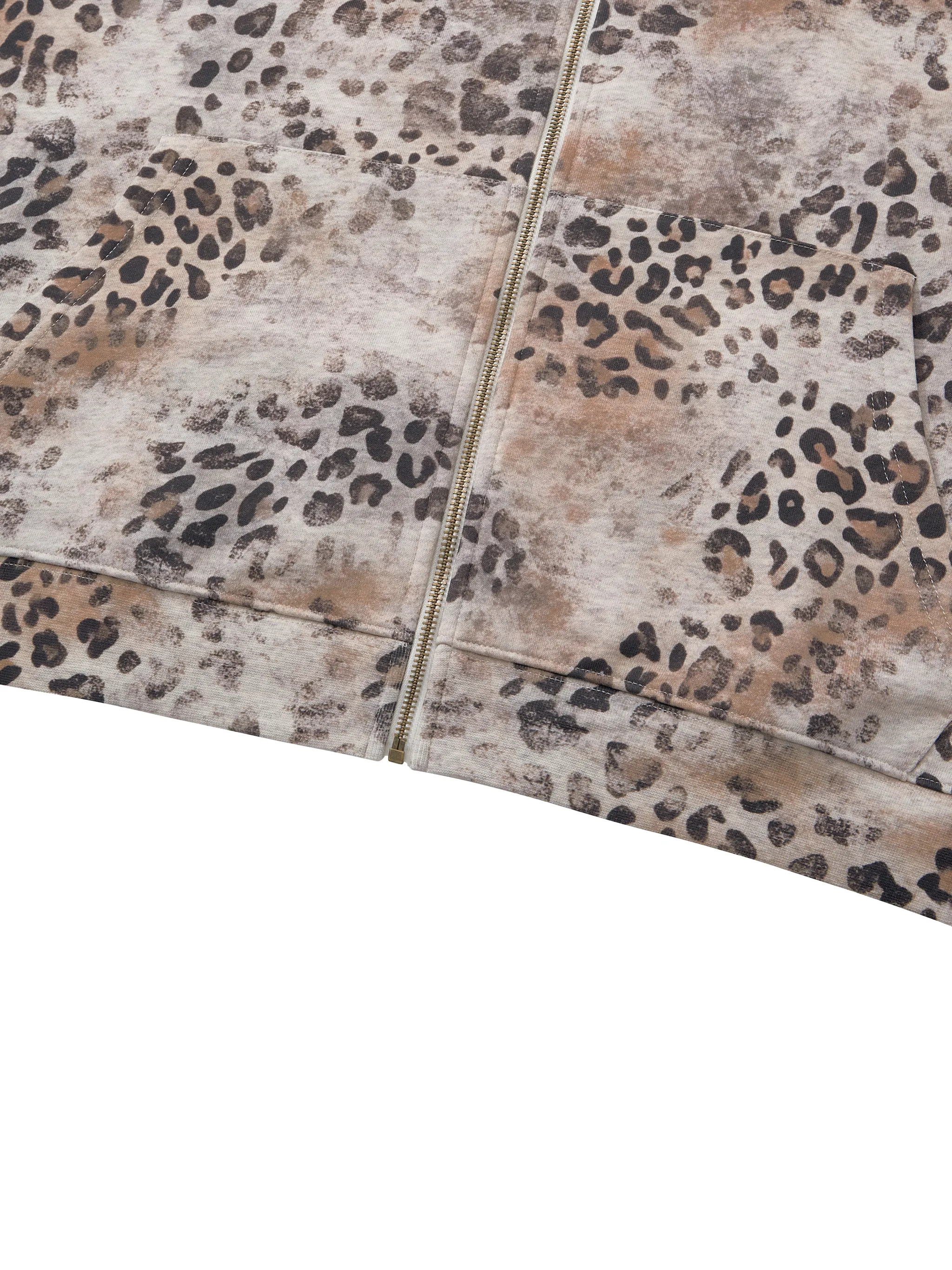Unisex Vintage Wash Leopard Full Zip Hoodie