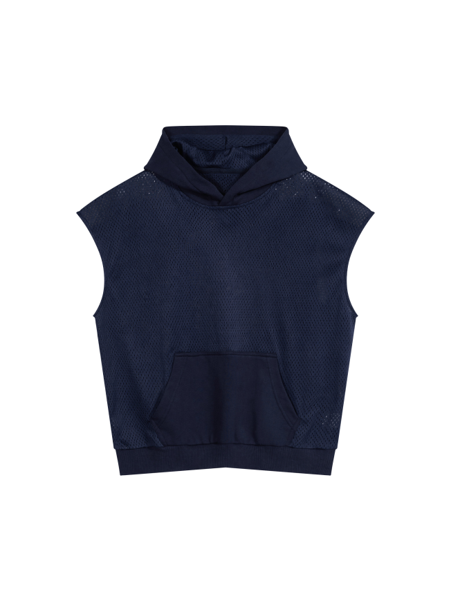 Unisex Panel Mesh Sleeveless Hoodie