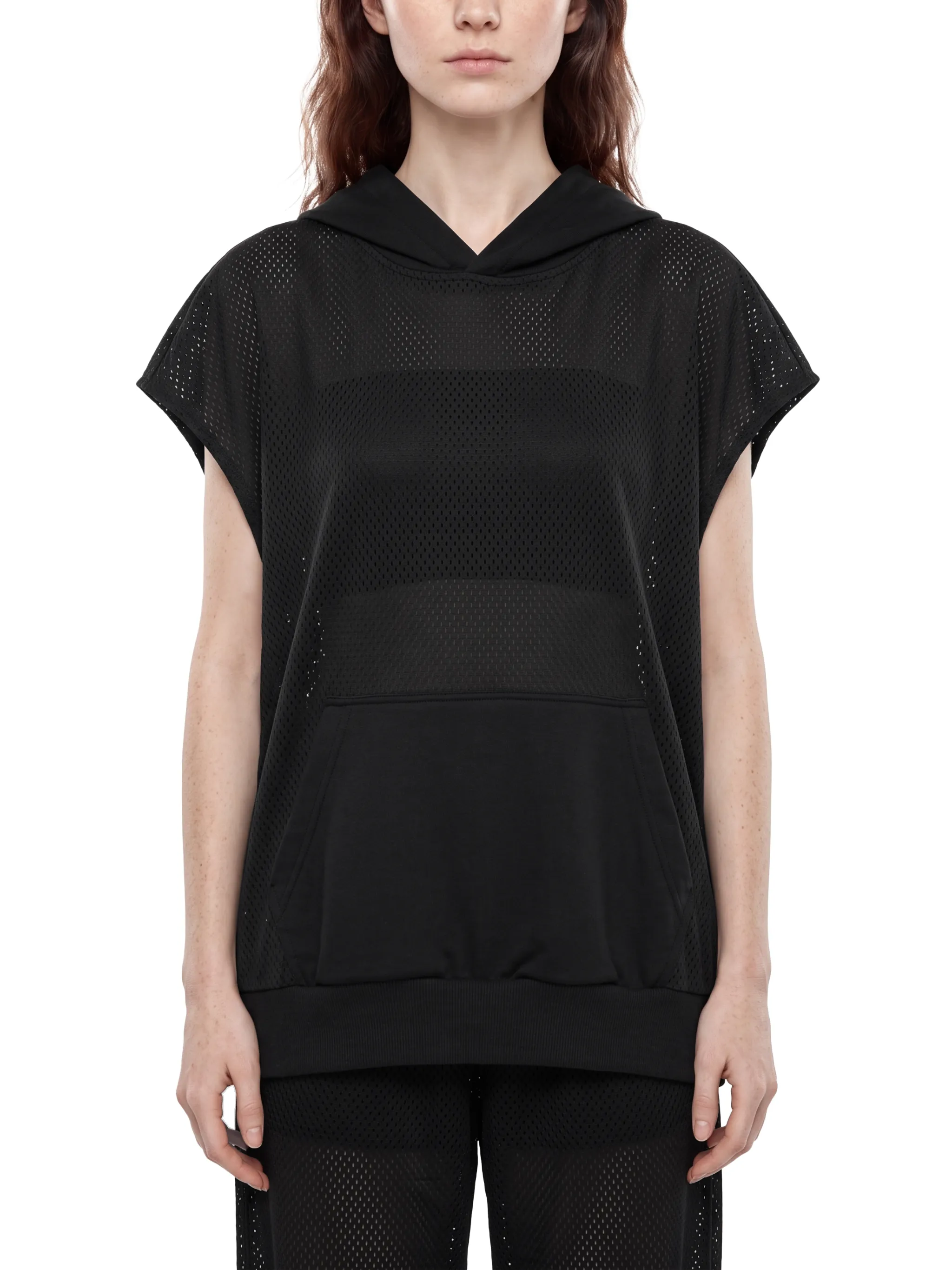 Unisex Panel Mesh Sleeveless Hoodie