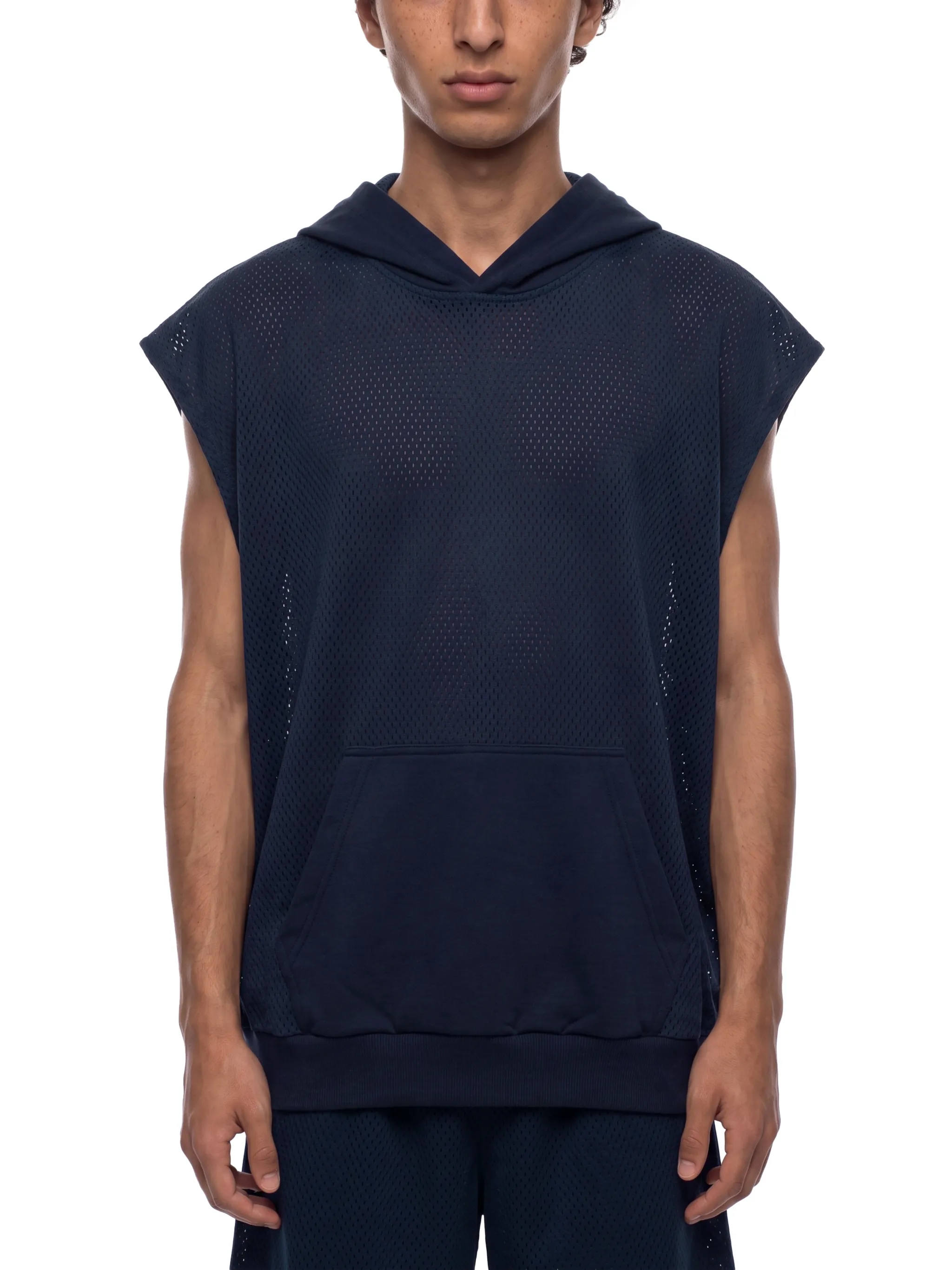 Unisex Panel Mesh Sleeveless Hoodie