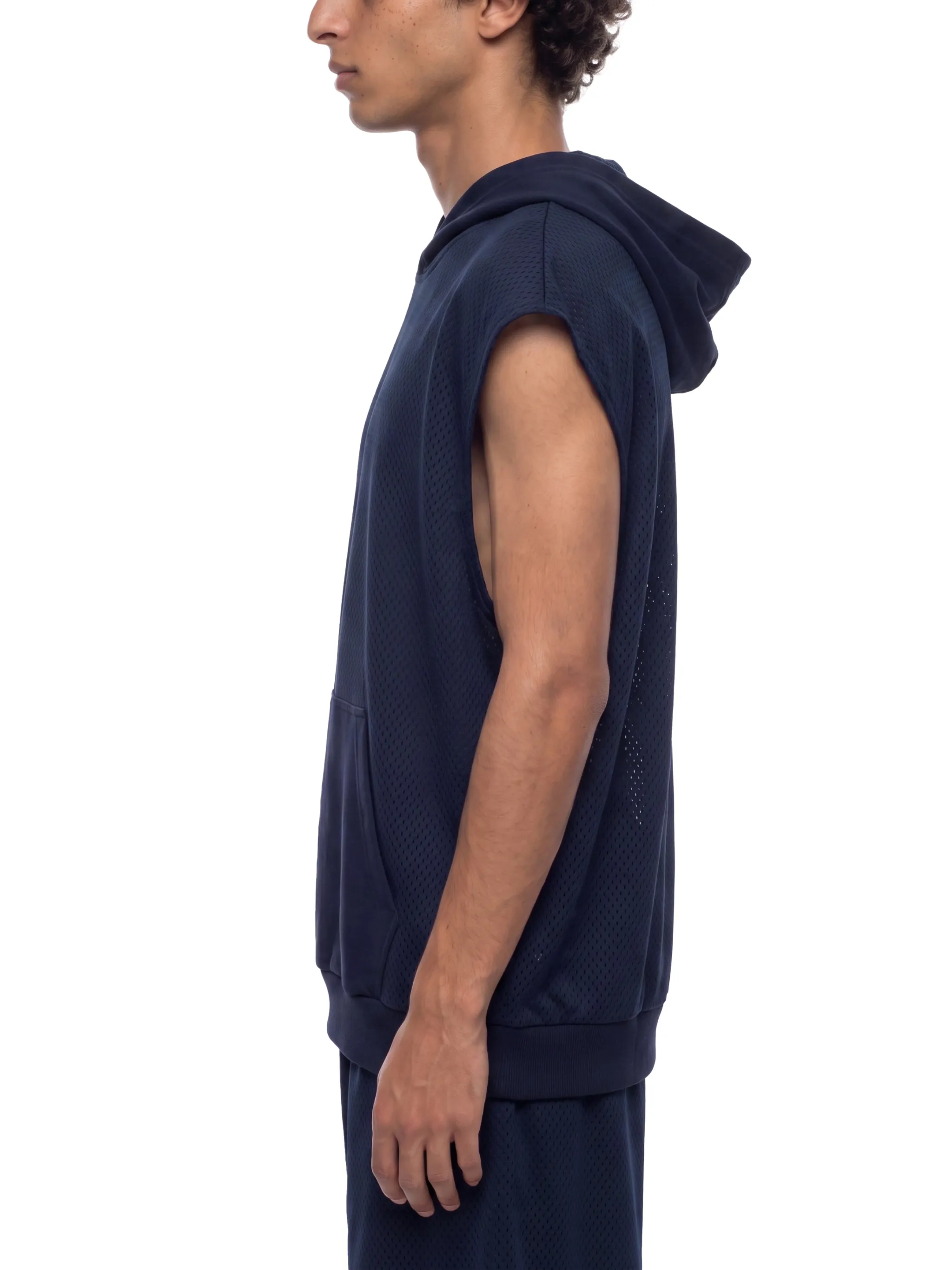 Unisex Panel Mesh Sleeveless Hoodie