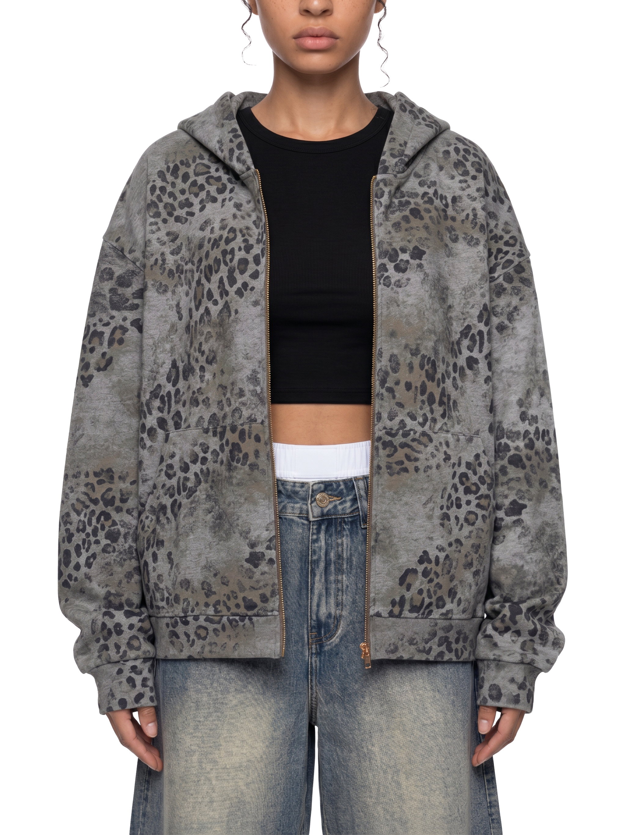 Unisex Vintage Wash Leopard Full Zip Hoodie #UT0196 | TAPSTITCH