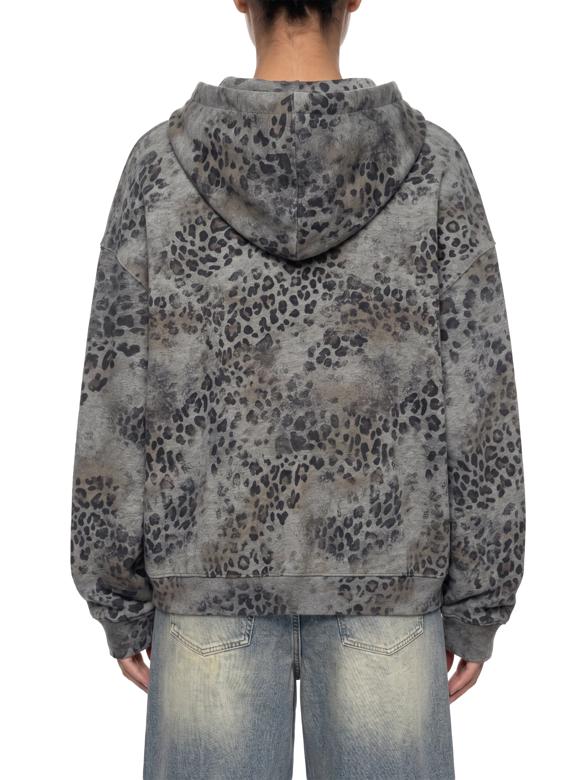 Unisex Vintage Wash Leopard Full Zip Hoodie
