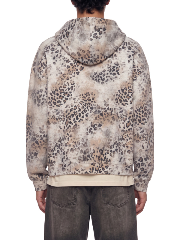 Unisex Vintage Wash Leopard Full Zip Hoodie