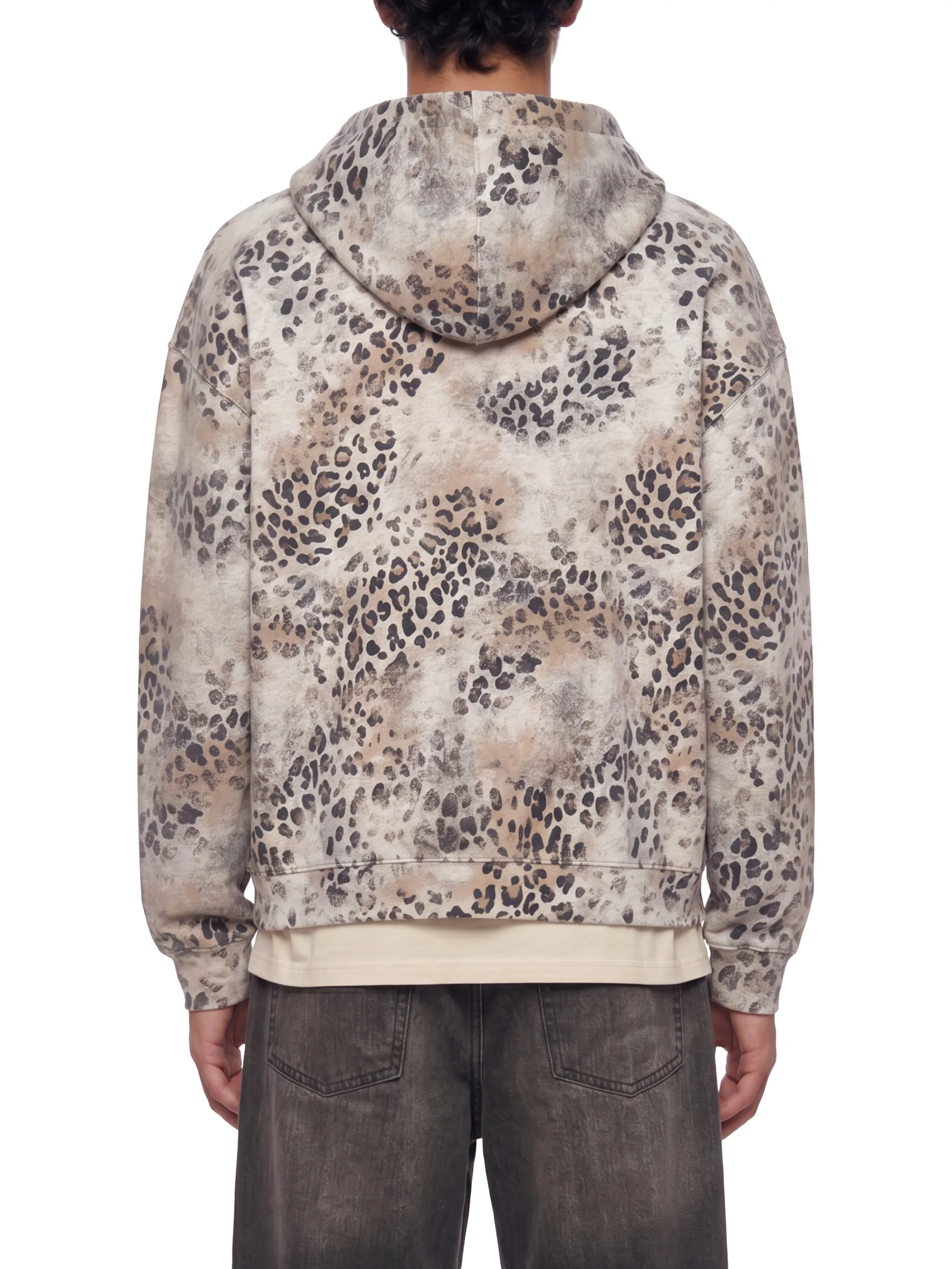 Unisex Vintage Wash Leopard Full Zip Hoodie