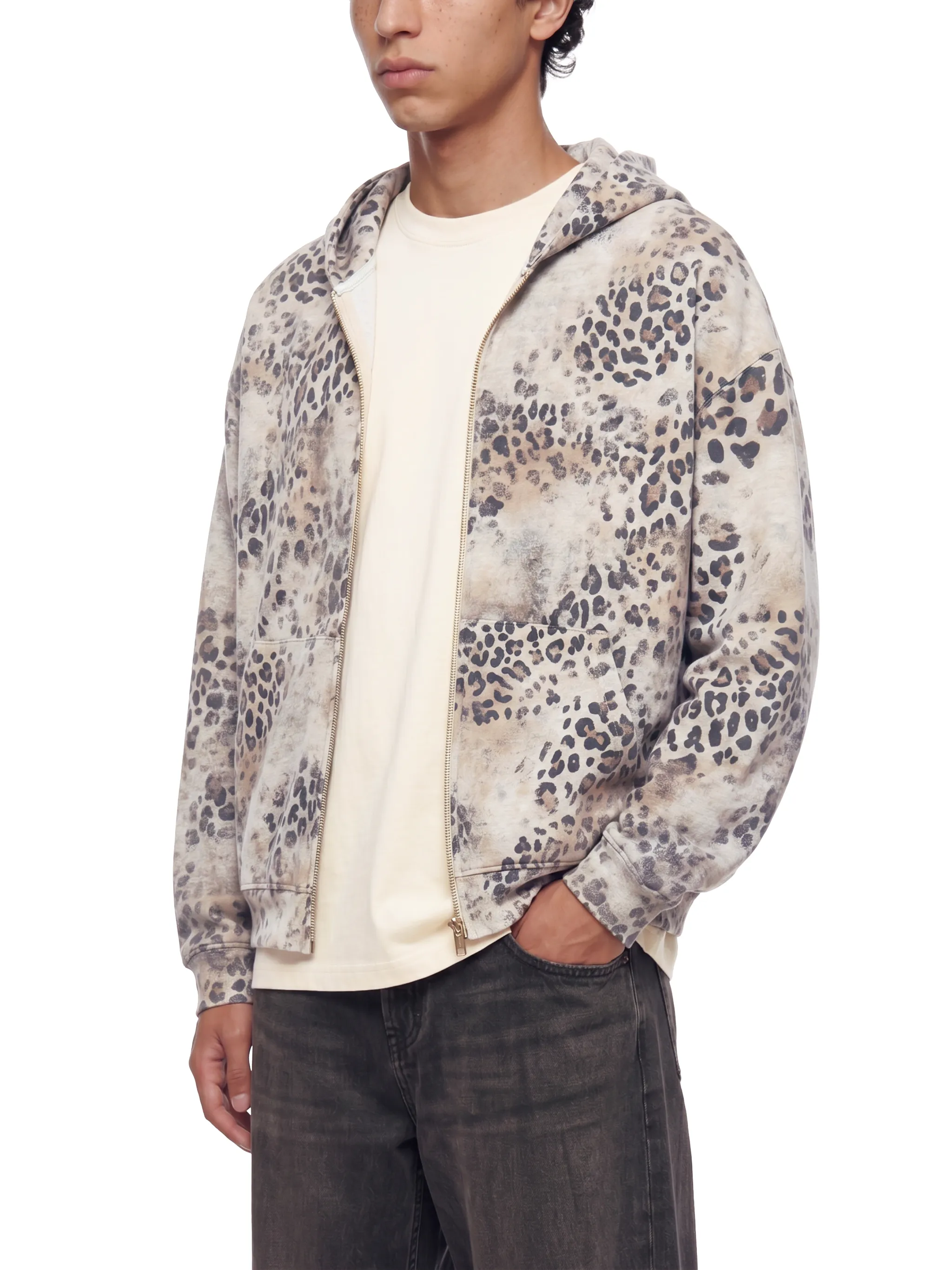 Unisex Vintage Wash Leopard Full Zip Hoodie
