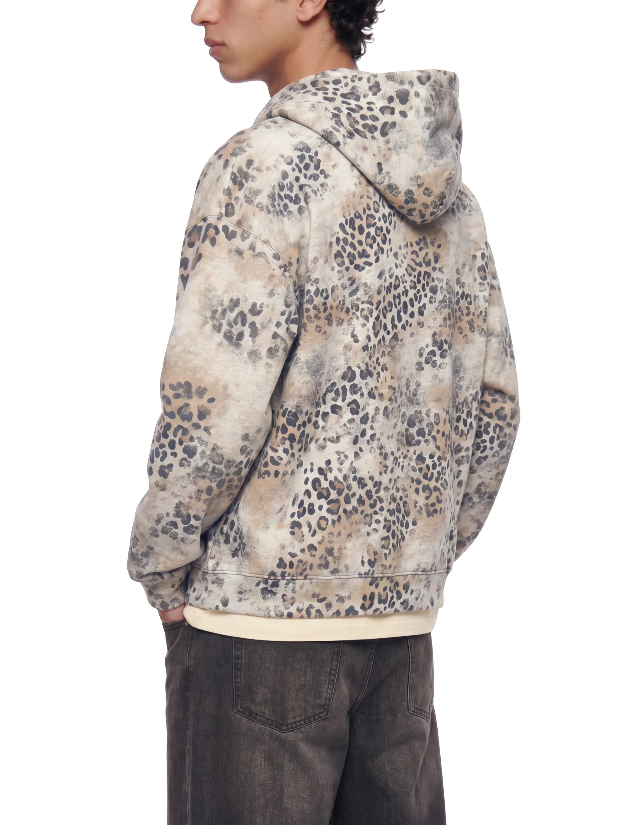 Unisex Vintage Wash Leopard Full Zip Hoodie