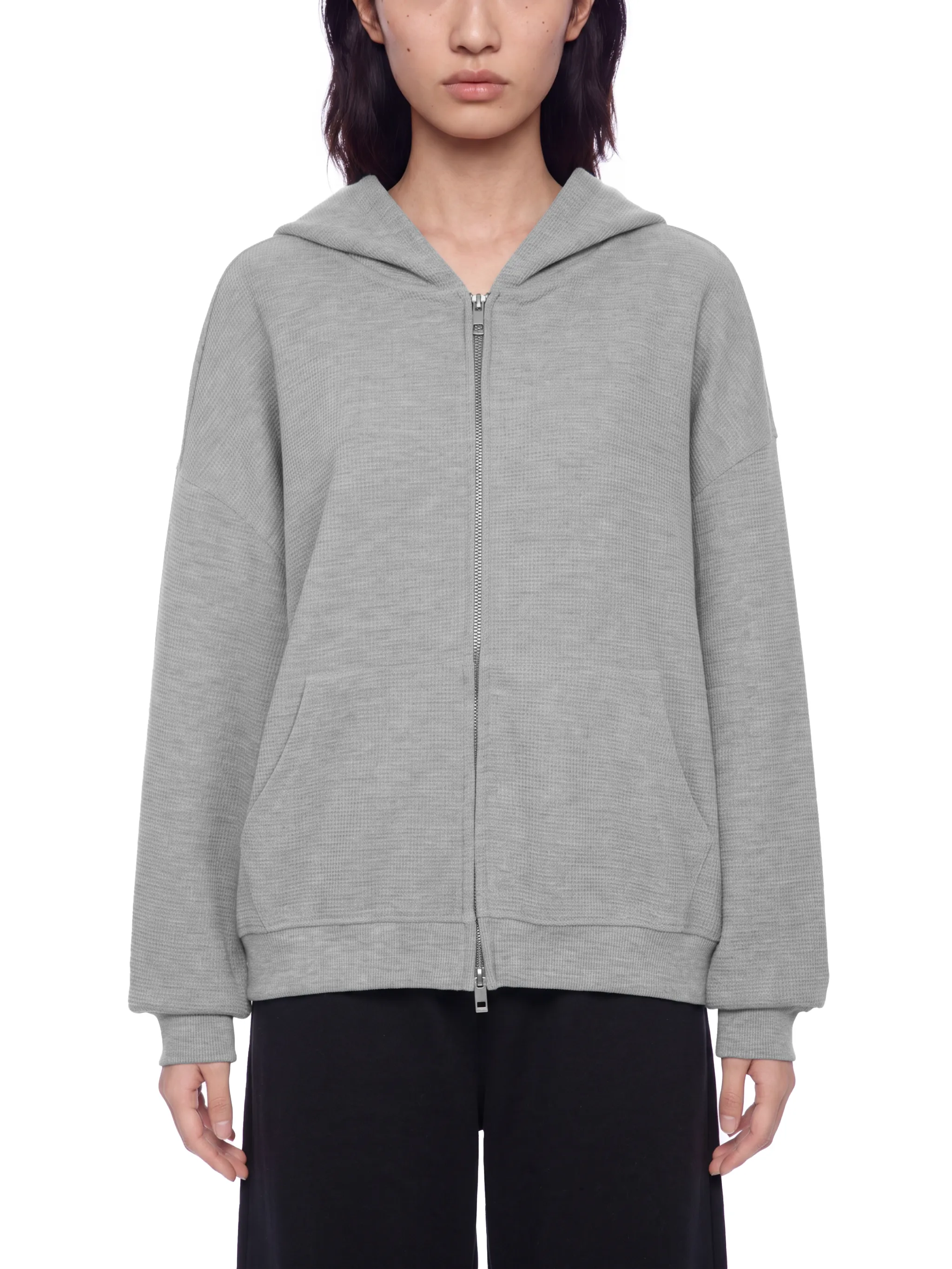 Unisex Waffle Boxy Full Zip Hoodie