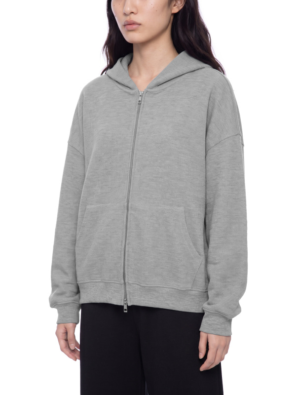 Unisex Waffle Boxy Full Zip Hoodie