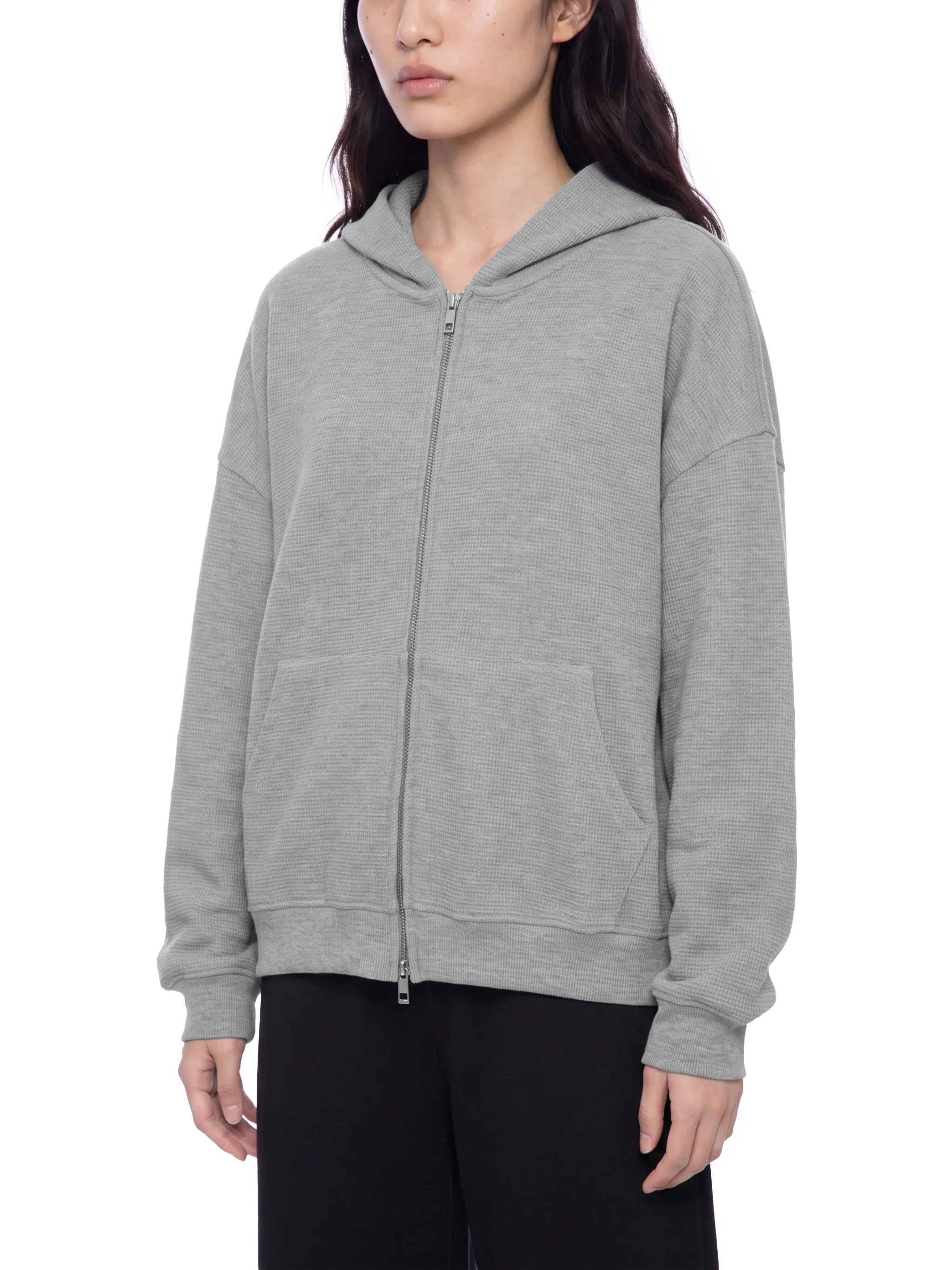 Unisex Waffle Boxy Full Zip Hoodie