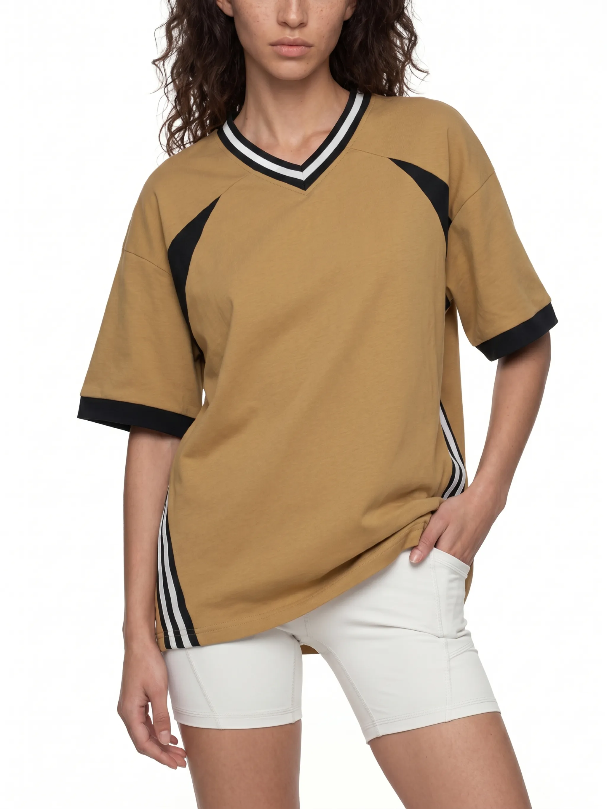 Unisex Color Block V-Neck T-Shirt