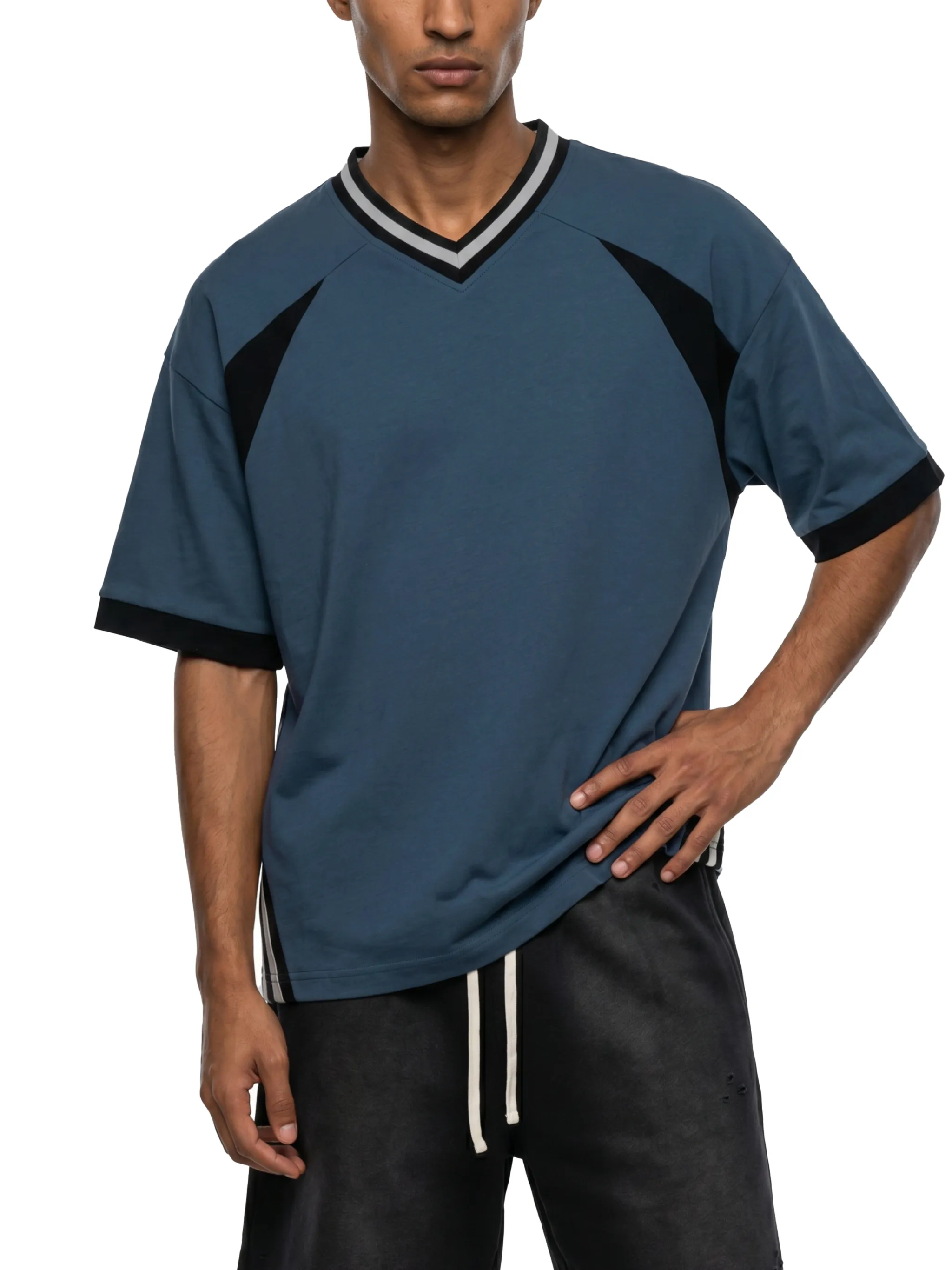 Unisex Color Block V-Neck T-Shirt