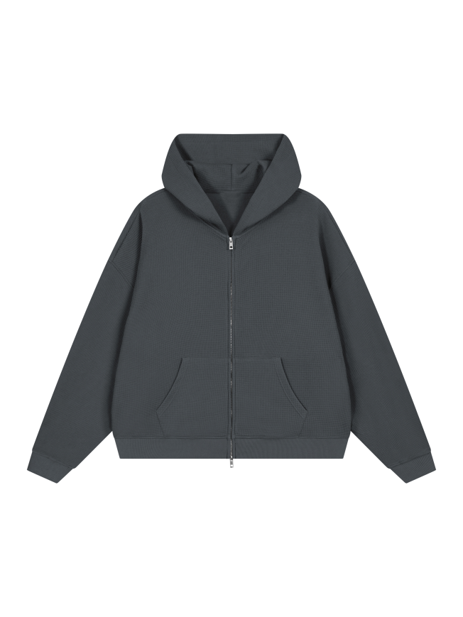 Unisex Waffle Boxy Full Zip Hoodie