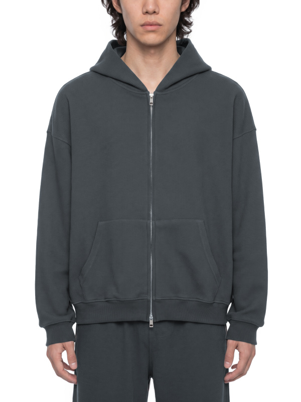 Unisex Waffle Boxy Full Zip Hoodie