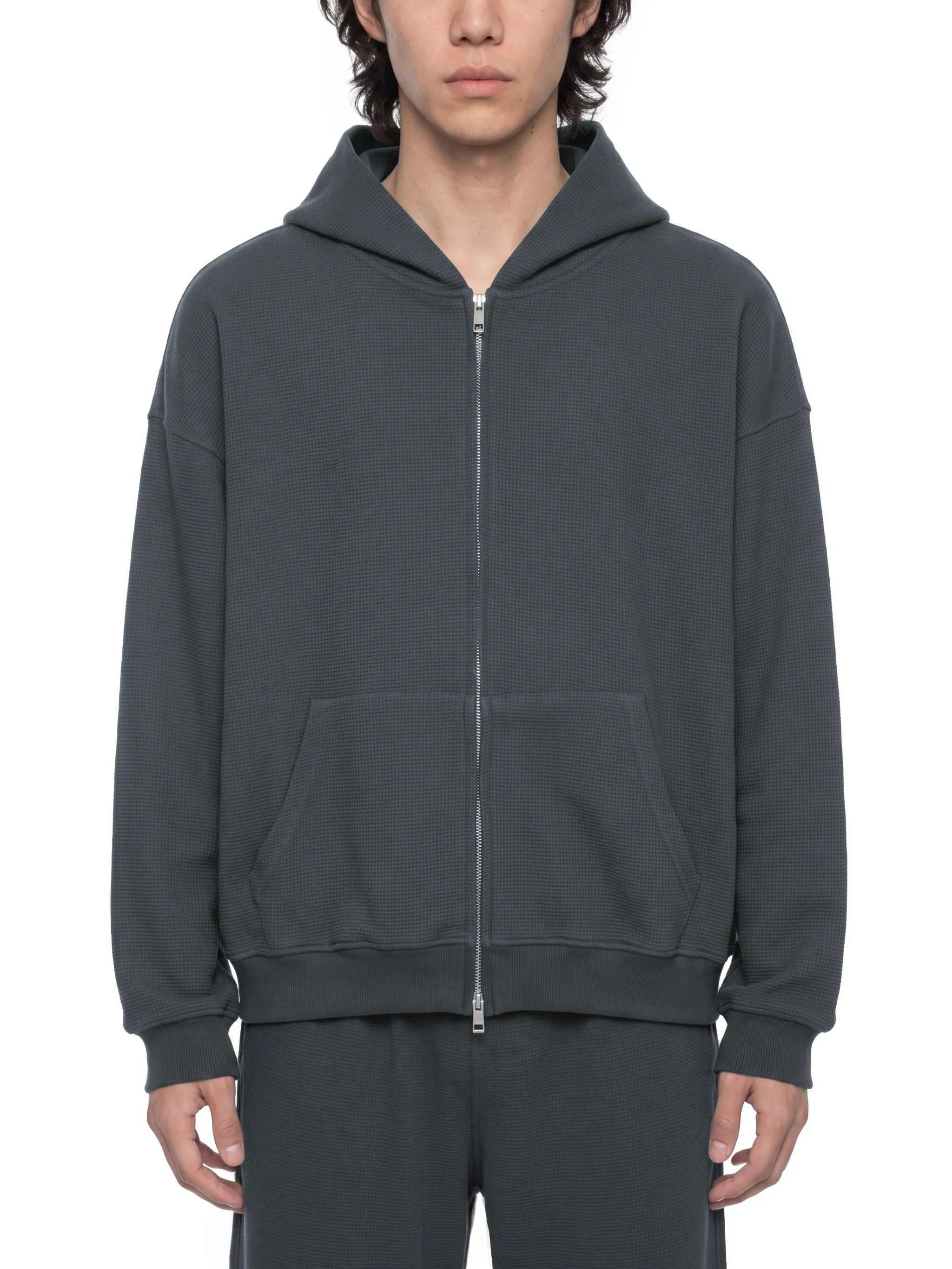 Unisex Waffle Boxy Full Zip Hoodie