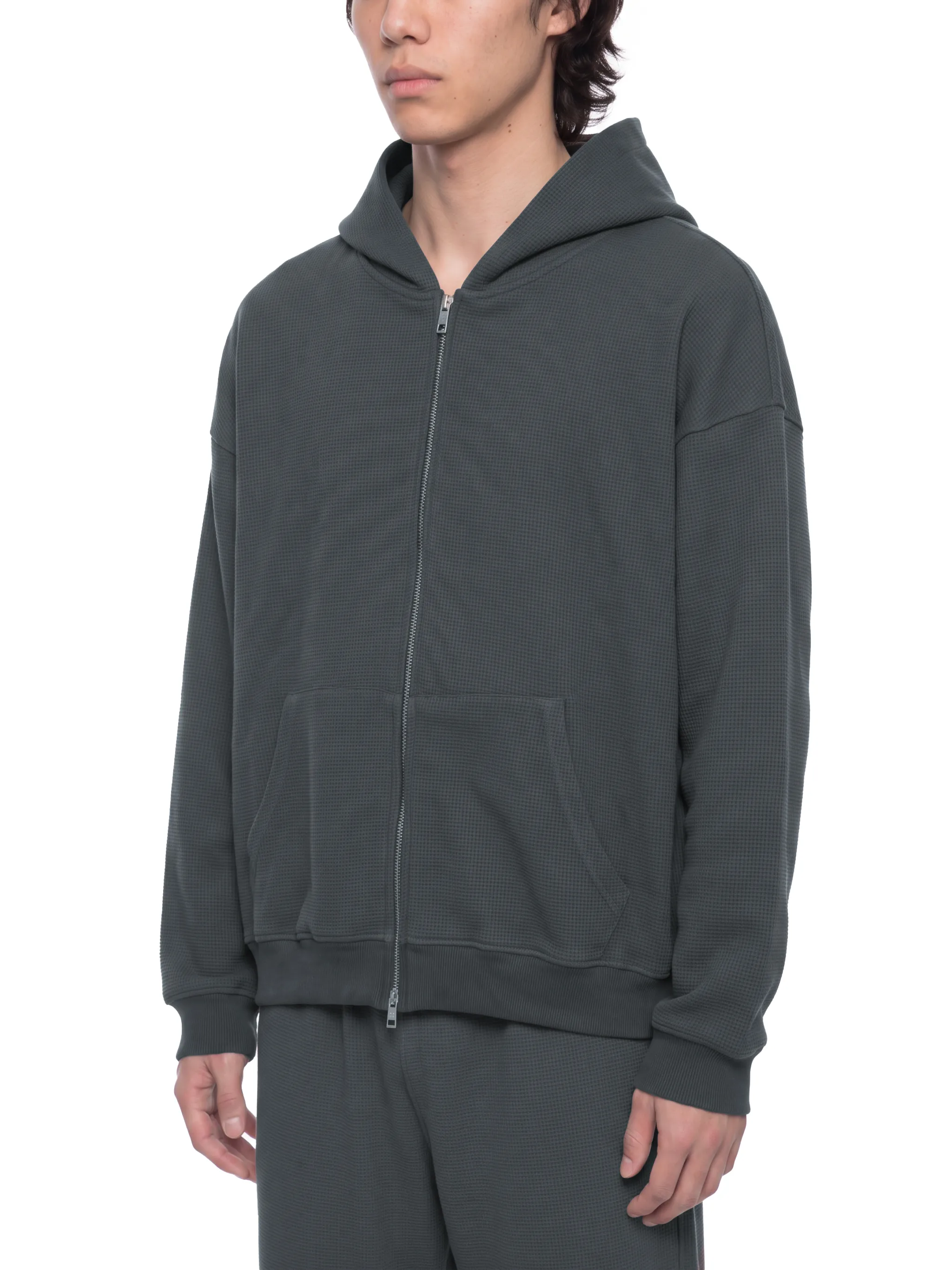 Unisex Waffle Boxy Full Zip Hoodie