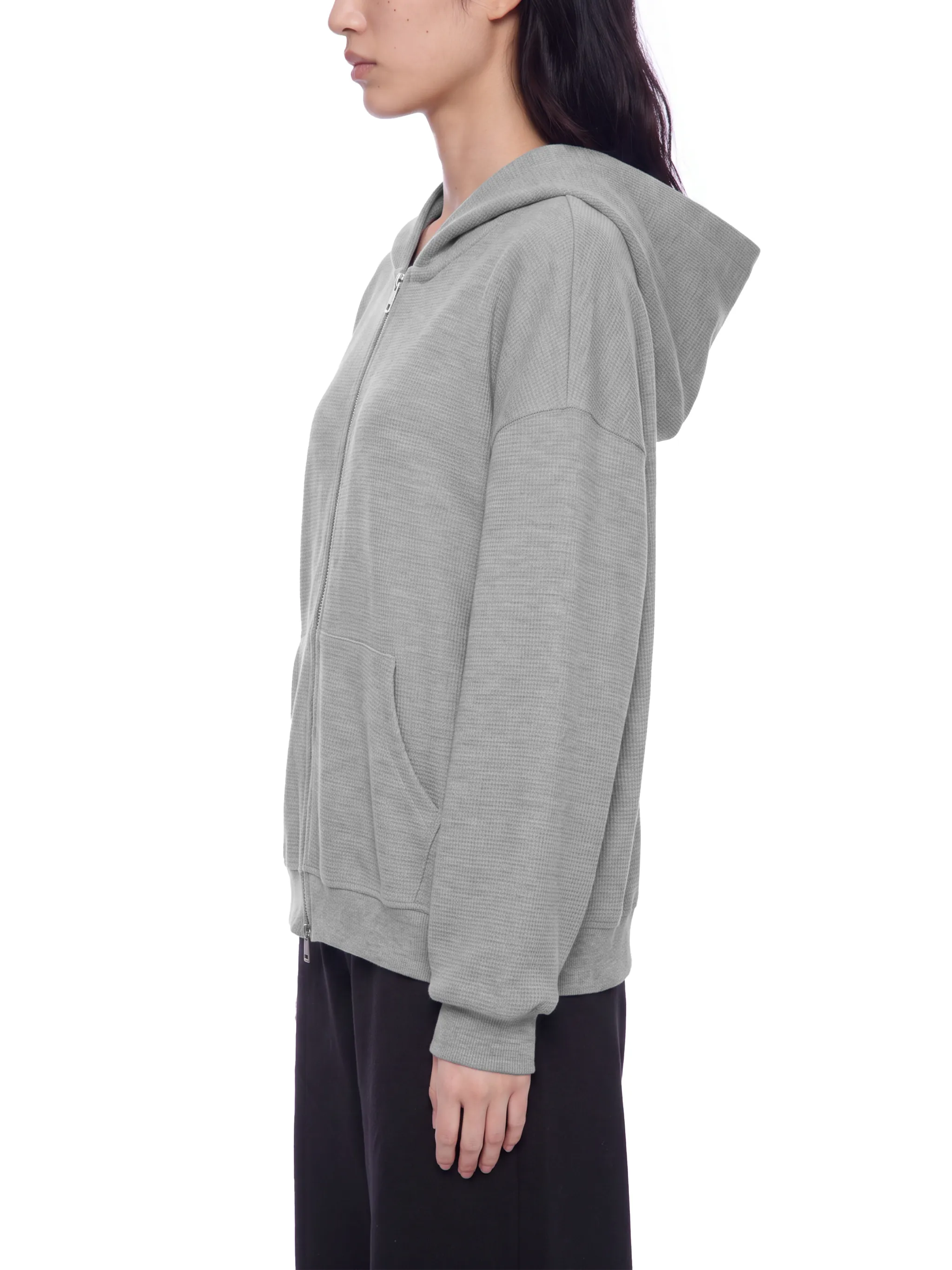 Unisex Waffle Boxy Full Zip Hoodie