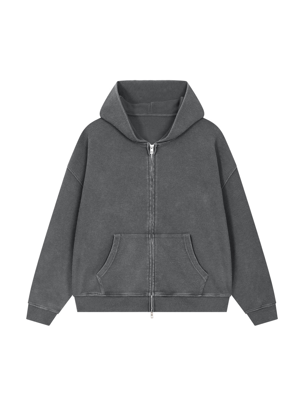Unisex Vintage Wash Boxy Waffle Full Zip Hoodie - Main Image