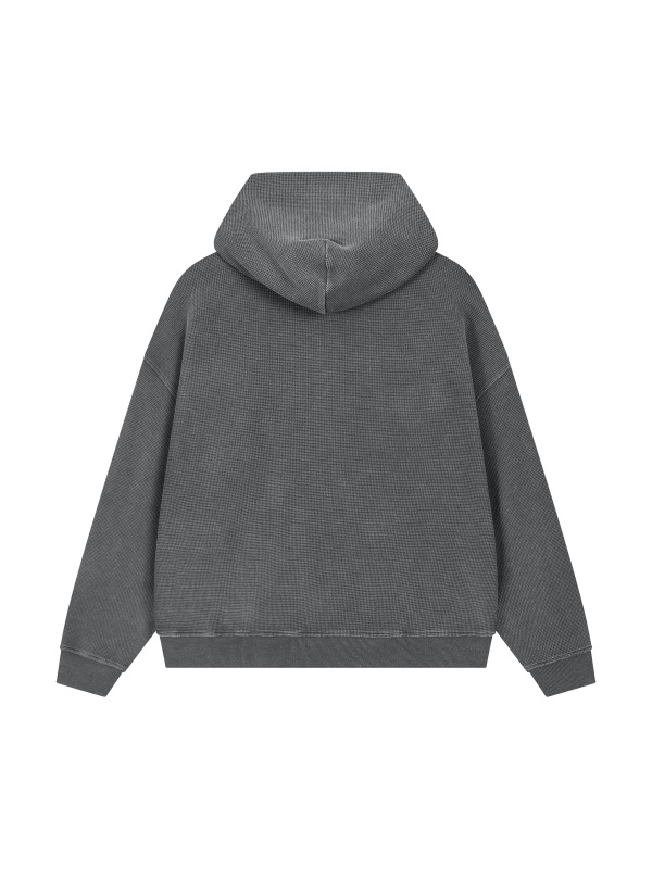 Unisex Vintage Wash Boxy Waffle Full Zip Hoodie