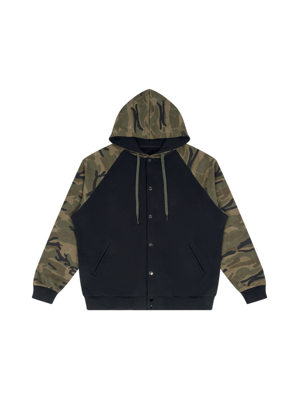 Unisex Camo-Splice Raglan Zip Hoodie