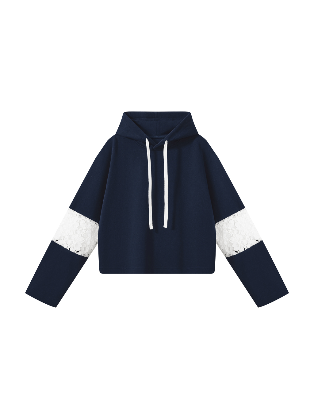 Women’s Cropped Lace-Panel Hoodie - Main Image