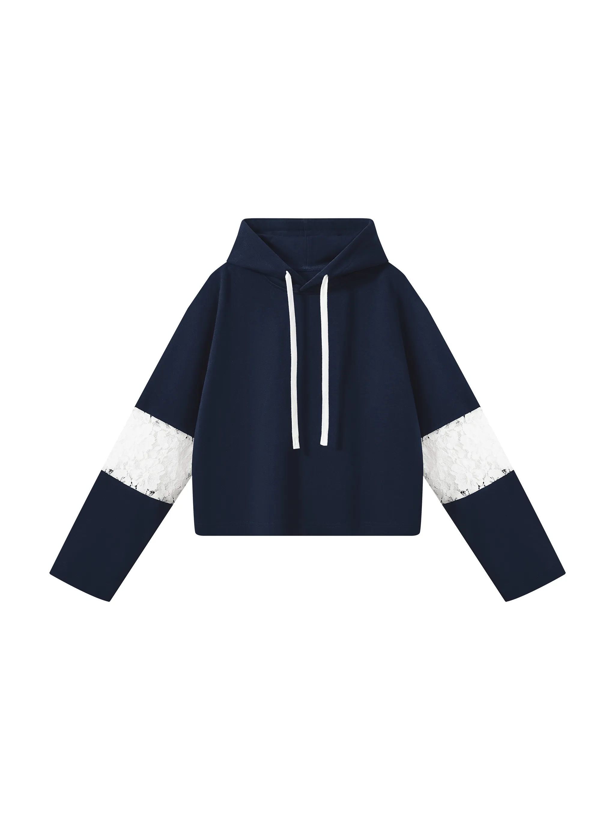 Women’s Cropped Lace-Panel Hoodie - Main Image