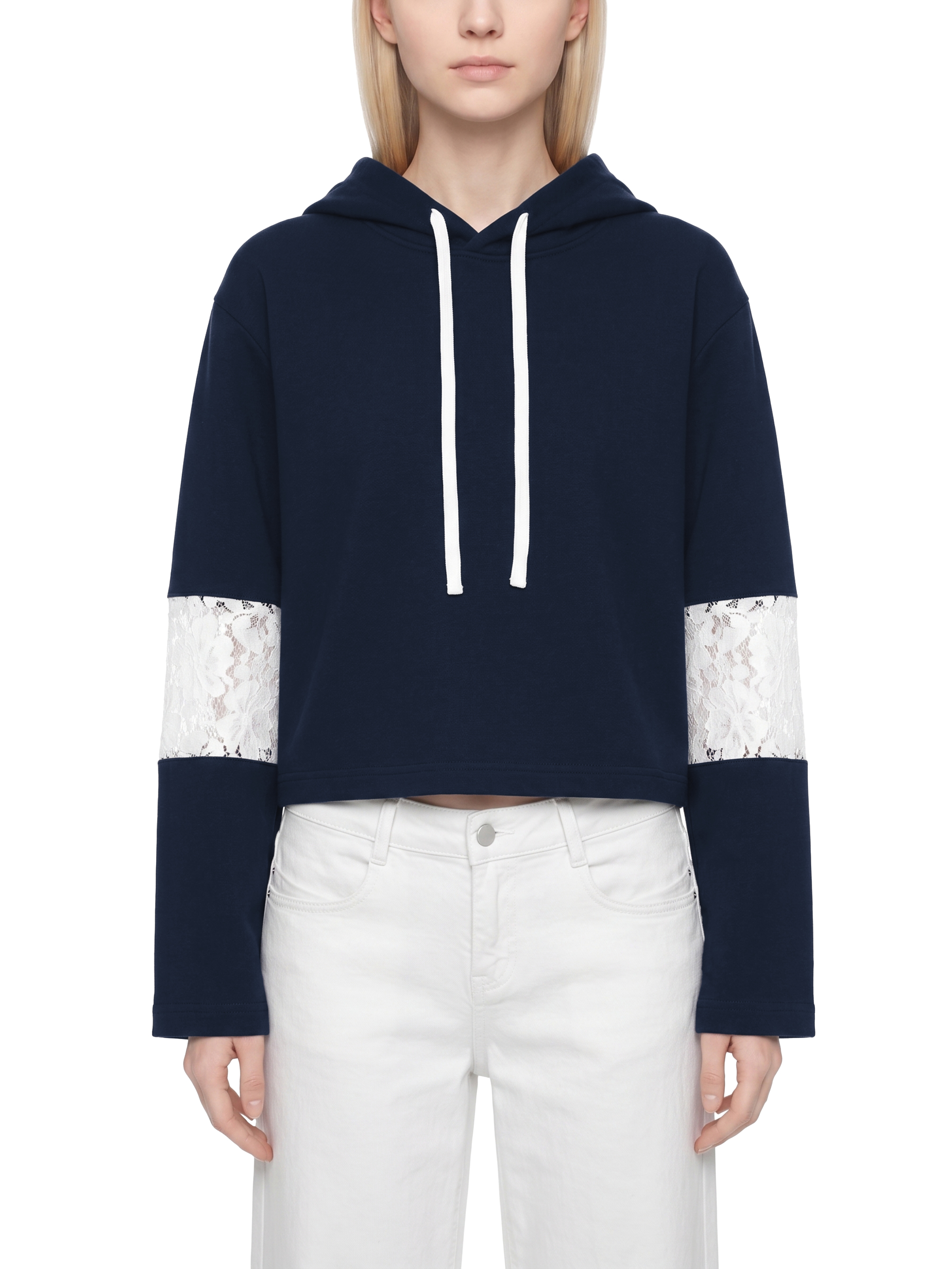 Women's Cropped Lace-Panel Hoodie #WT0236 | TAPSTITCH