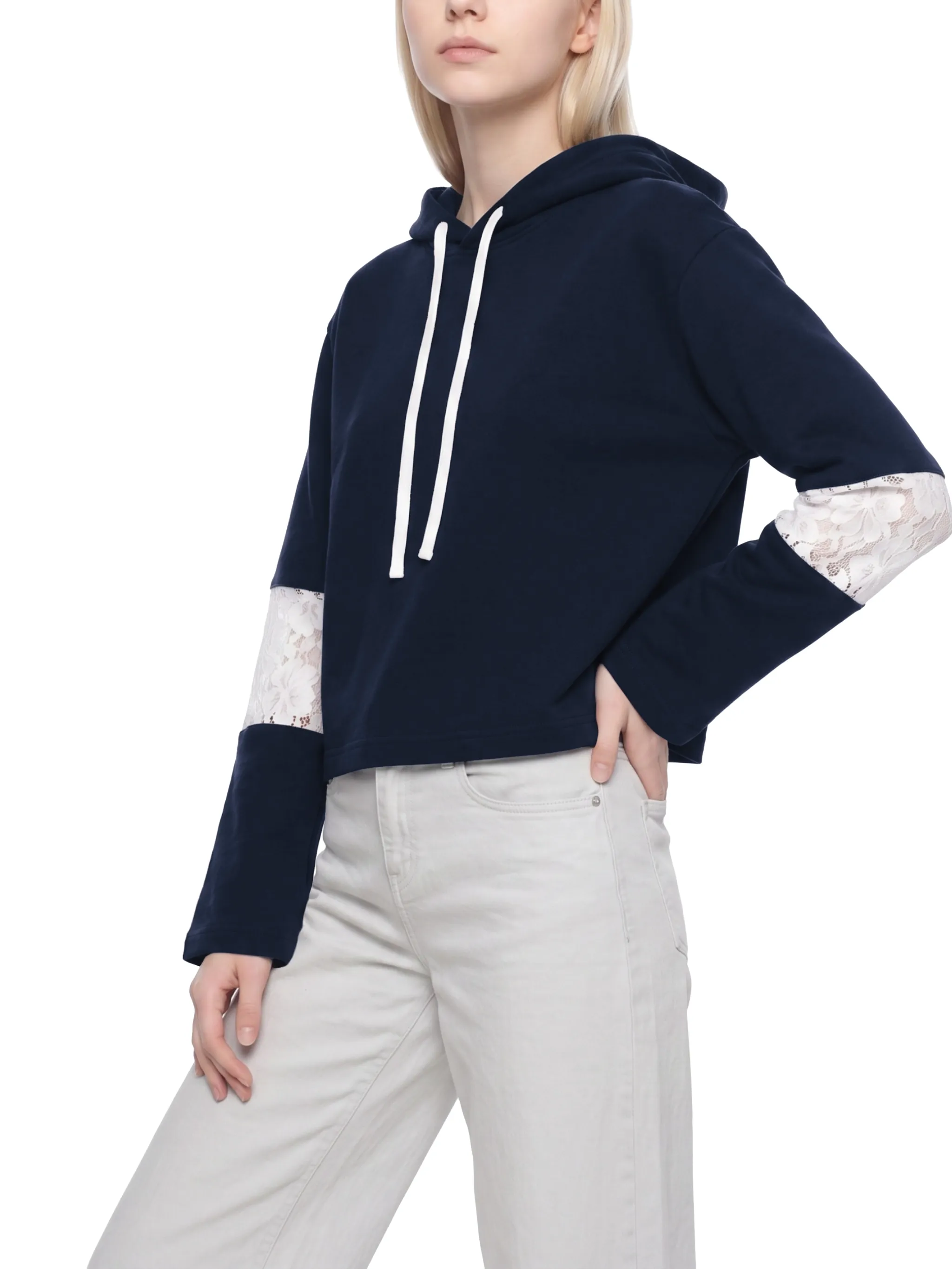 Women’s Cropped Lace-Panel Hoodie
