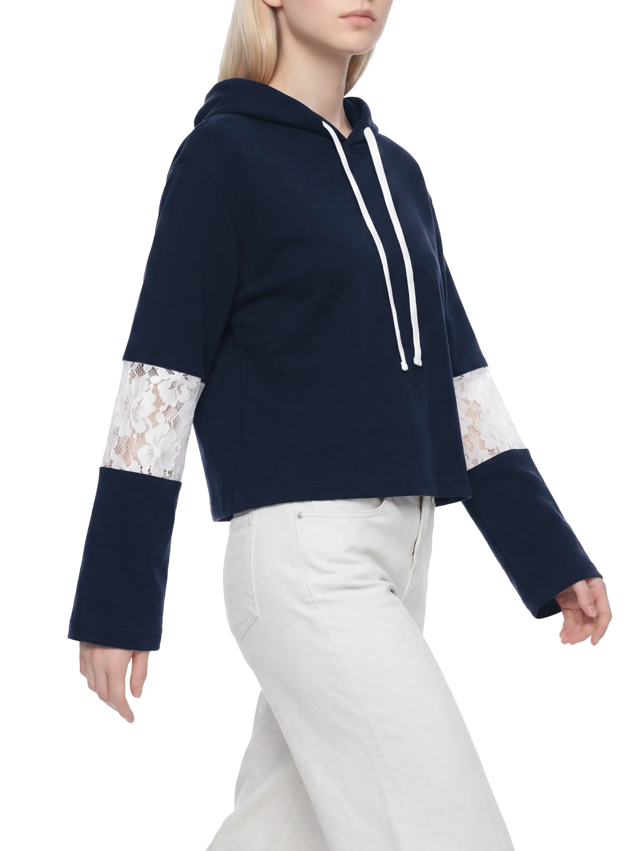 Women’s Cropped Lace-Panel Hoodie
