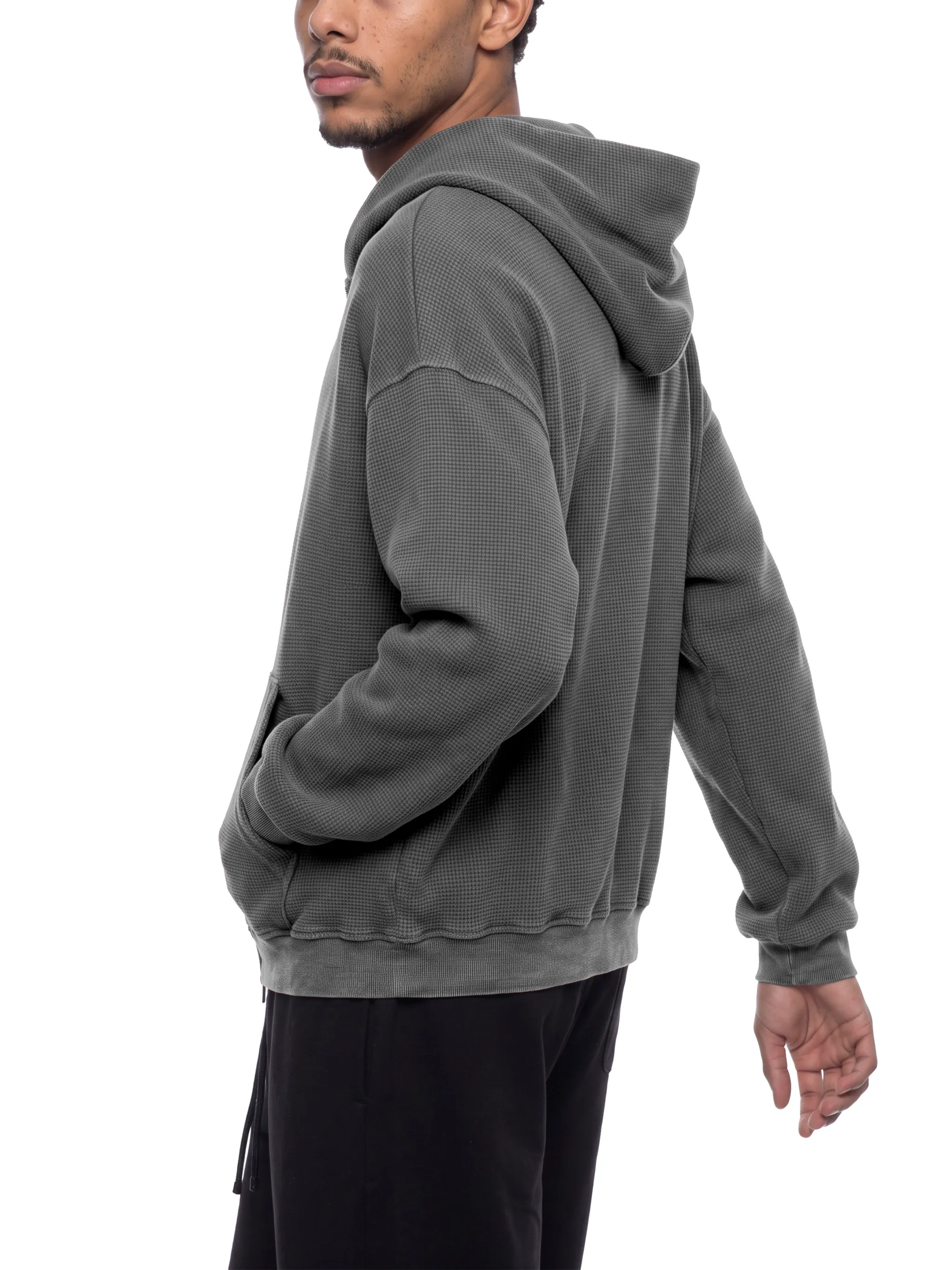 Unisex Vintage Wash Boxy Waffle Full Zip Hoodie