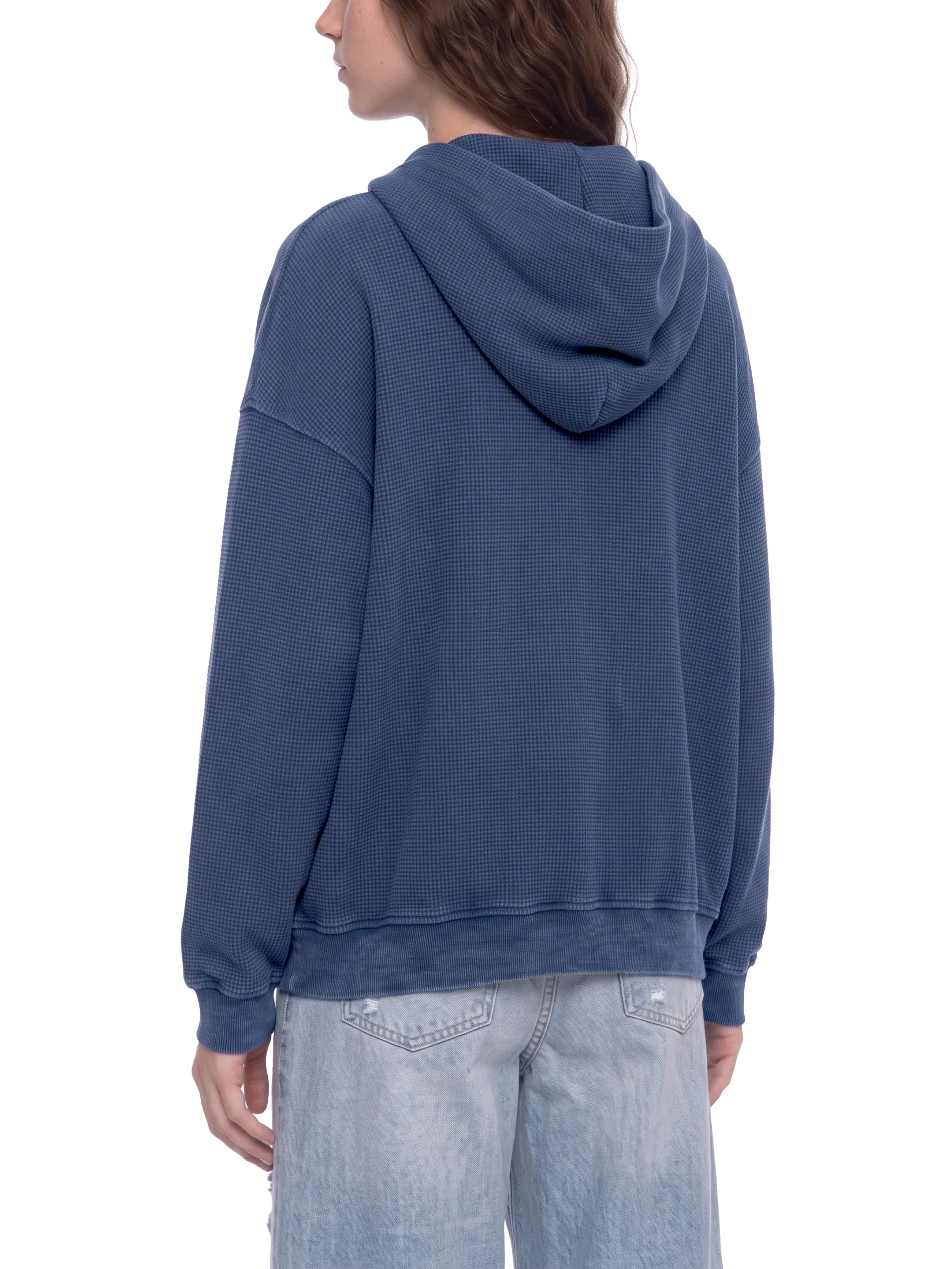 Unisex Vintage Wash Boxy Waffle Full Zip Hoodie