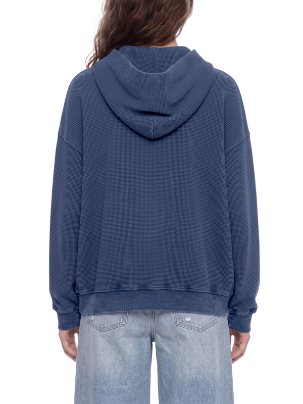 Unisex Vintage Wash Boxy Waffle Full Zip Hoodie