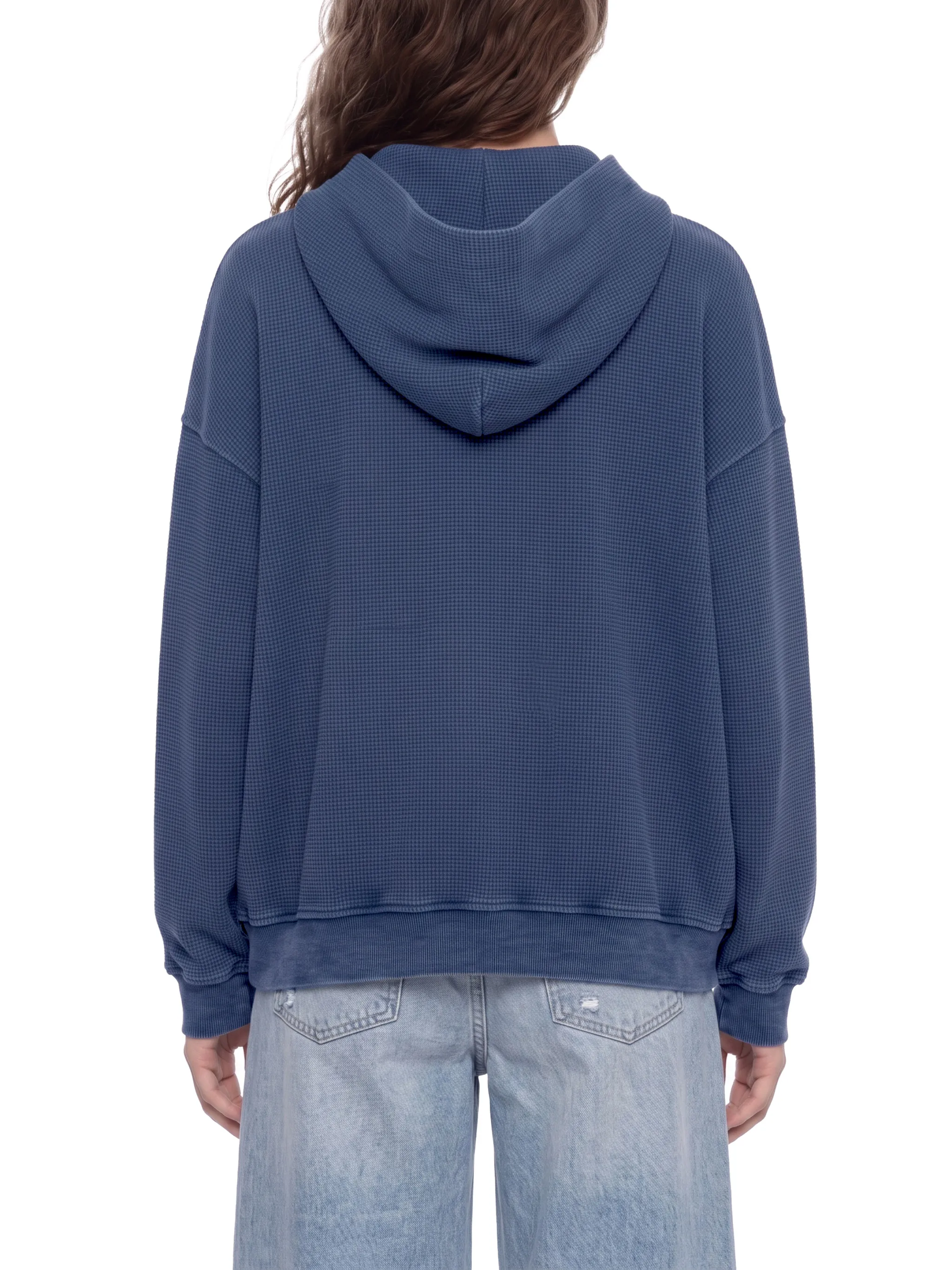 Unisex Vintage Wash Boxy Waffle Full Zip Hoodie