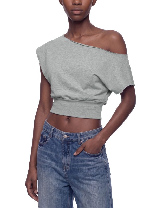 Women’s Boatneck Raw Edge Crop T-Shirt