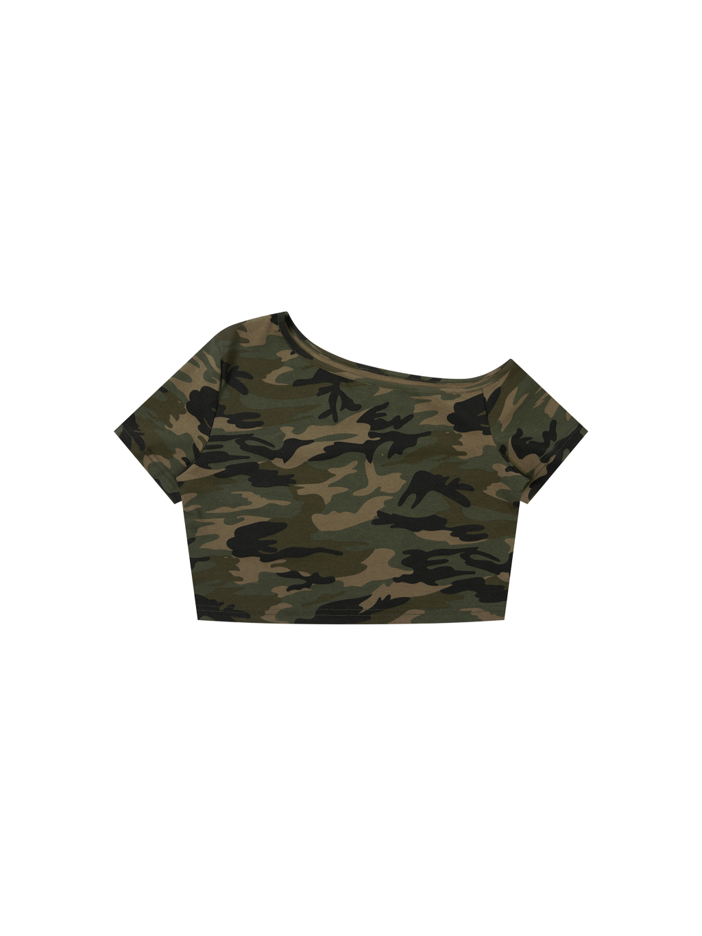 Women's Camo Off-Shoulder Crop T-Shirt - Main Image