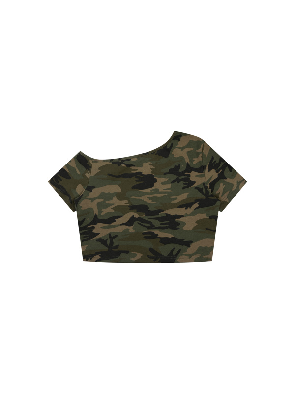 Women's Camo Off-Shoulder Crop T-Shirt