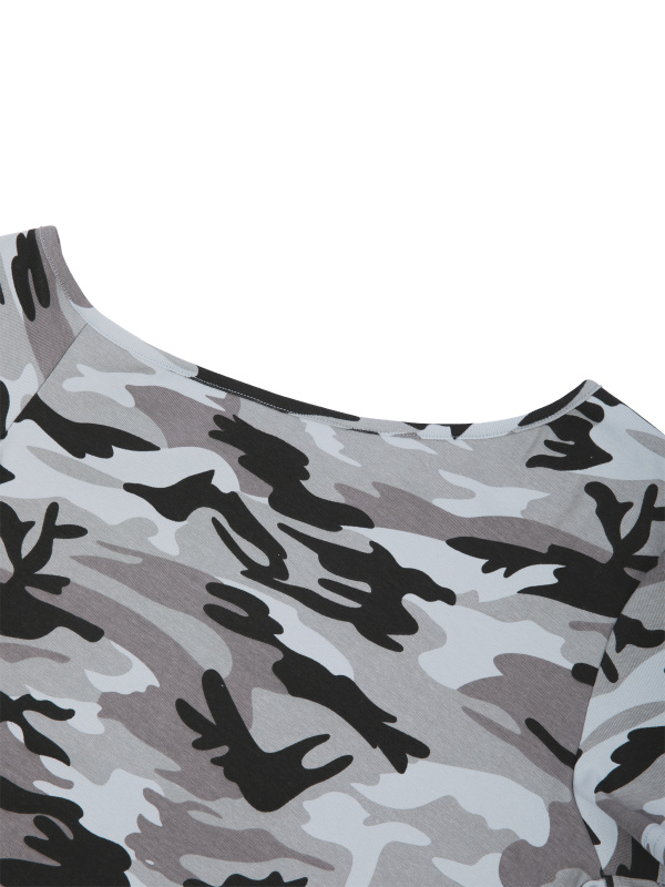 Women's Camo Off-Shoulder Crop T-Shirt
