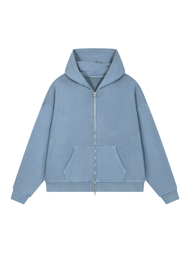 Unisex Vintage Wash Full Zip Boxy Hoodie