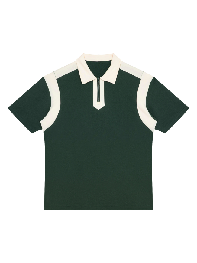 Unisex Color Block Quarter Zip Polo Shirt