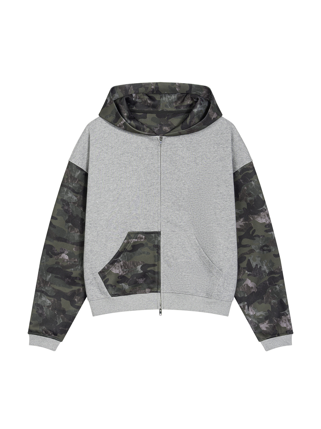 Unisex Colorblock Camo Full Zip Boxy Hoodie - Main Image