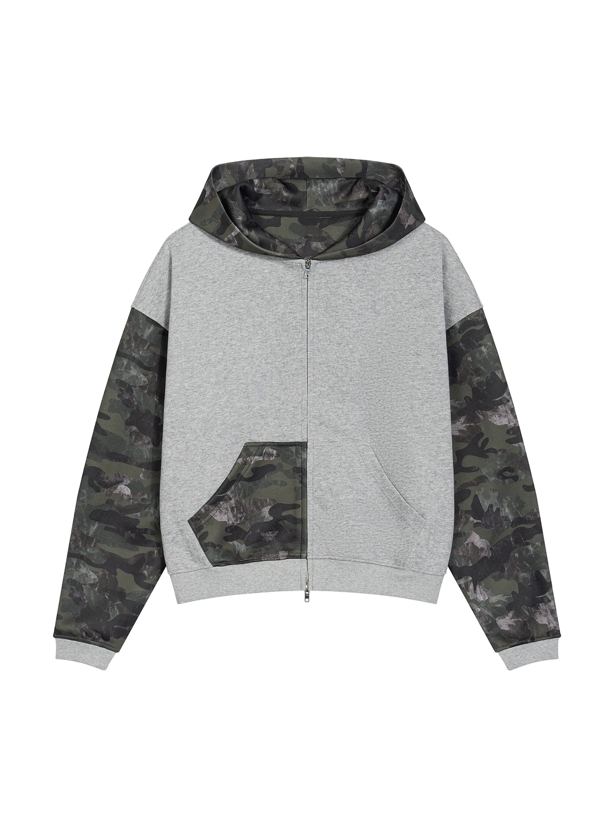 Unisex Colorblock Camo Full Zip Boxy Hoodie