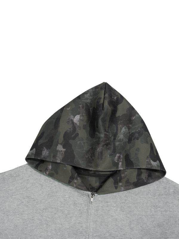 Unisex Colorblock Camo Full Zip Boxy Hoodie