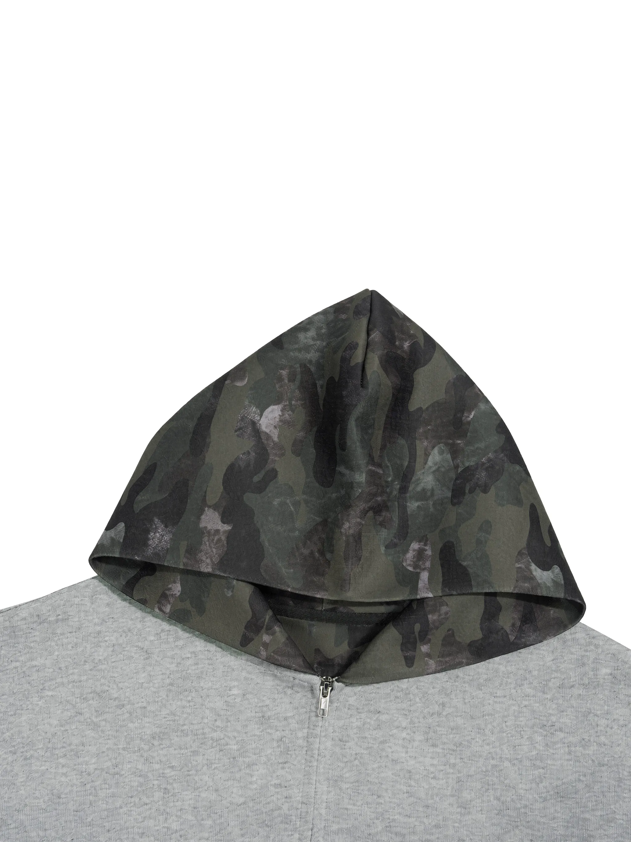 Unisex Colorblock Camo Full Zip Boxy Hoodie