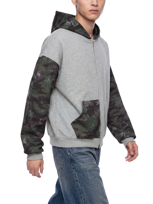 Unisex Colorblock Camo Full Zip Boxy Hoodie
